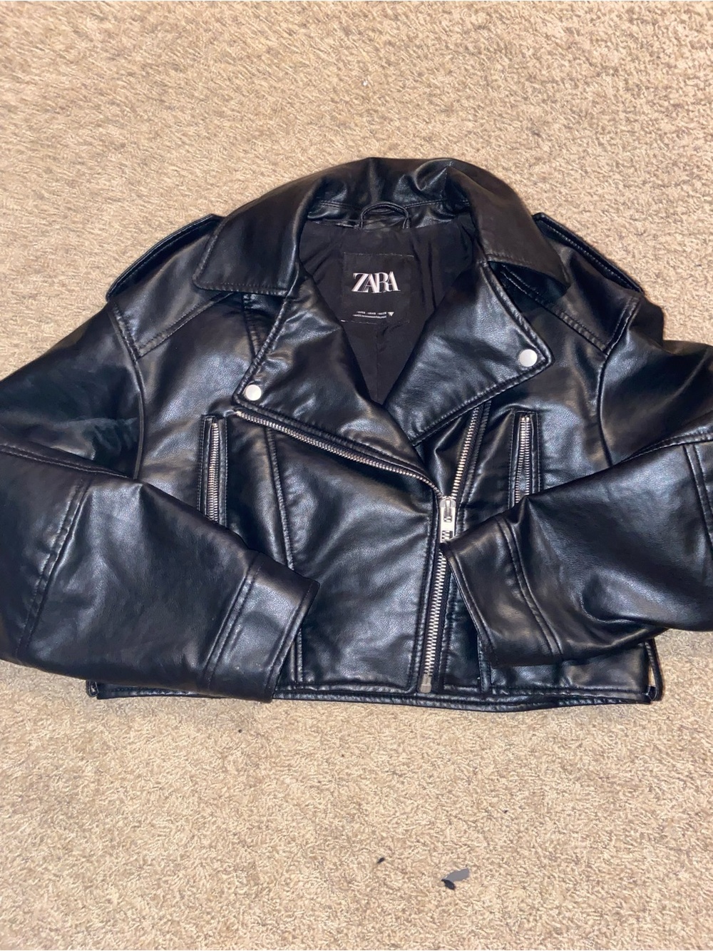 Zara Black Faux Leather Jacket with Silver Hardware